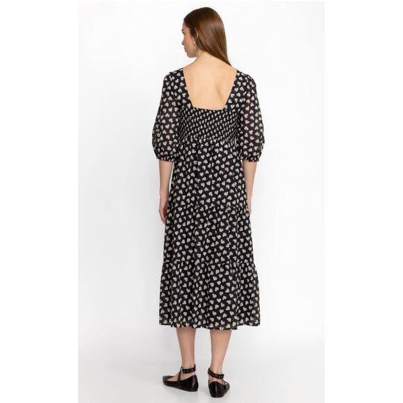 Johnny Was XL Black couple of hearts smocked midi dress - Picture 8 of 8